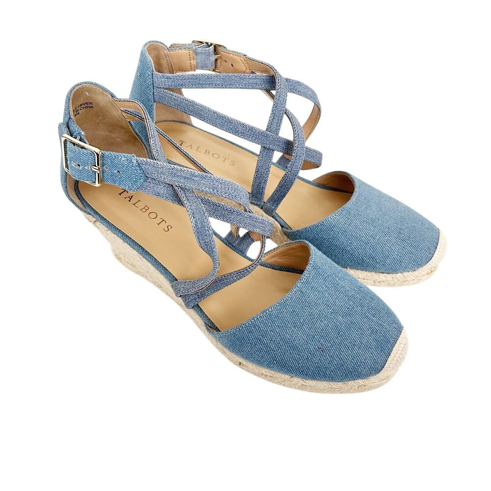 Talbots Denim Espadrille Wedges Sz 8